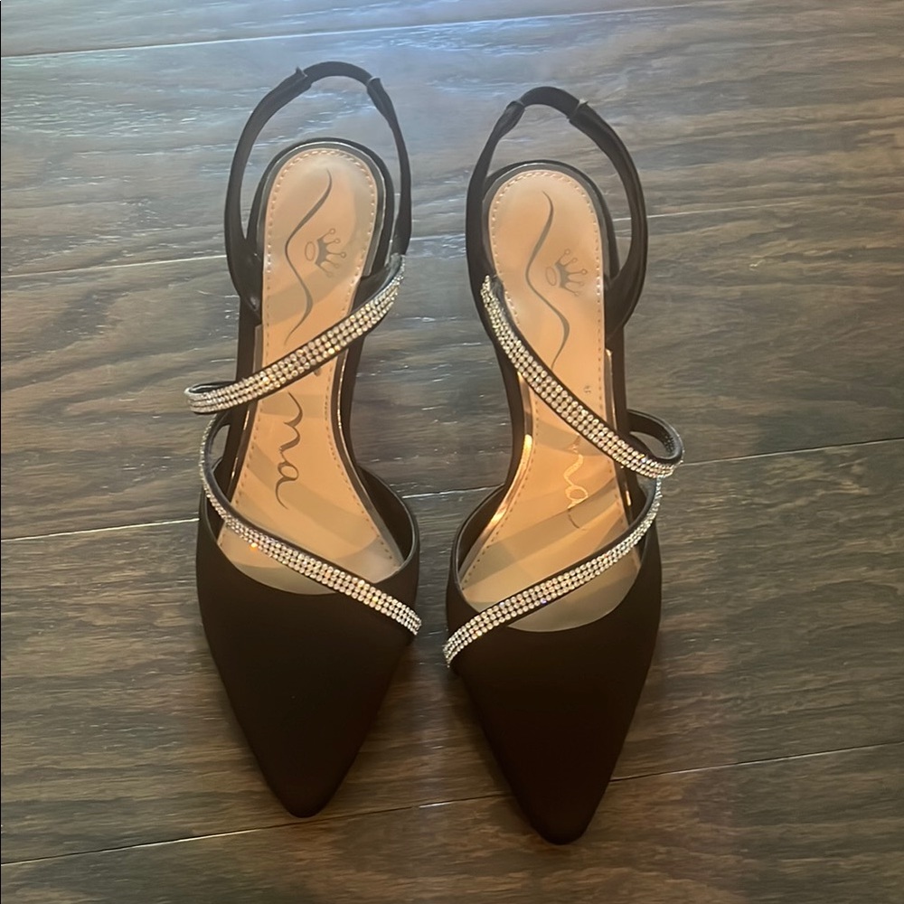 NWOB Black Heels with Rhinestone Straps